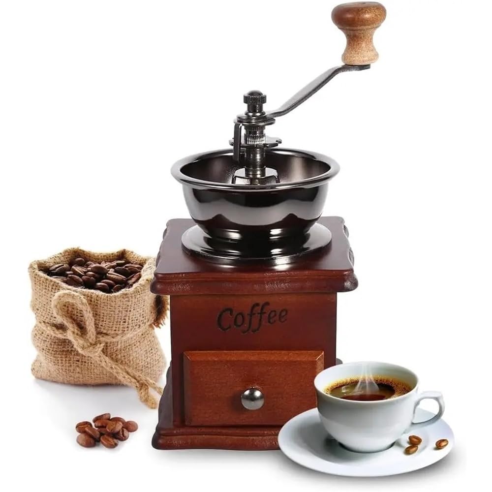 Klassische Retro-Kaffeebohnenmühle, Holz, Handkurbel, Kaffeemaschine, professionelle Barista, Zuhause, Kaffee-Zubehör, dunkel