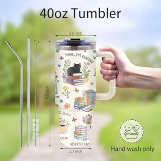 xiiai Book Lovers Gifts - Bookish Reading Book Tumbler 40oz with Handle and Straws, Leak-proof, Stainless Steel Insulated Travel Coffee Mugs for Books Lovers Cup, Gifts for Librarian Readers Birthday