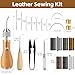 Sinofort 21 Stück Leder Nähset, Leder Werkzeuge Set Enthalten Nähahle, Ledernadeln-Hand, Wachsfaden, Nadel, Messingring, Spule, Greifer, Handnähmaschine Für Dicke Stoffe