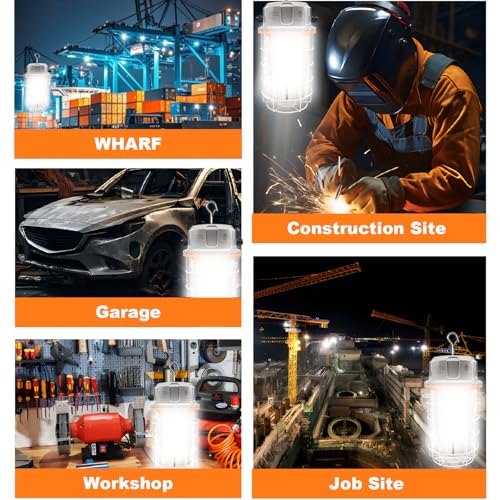 400W LED Temporary Work Light, 56000LM Construction Light 5000K Daylight White, Linkable Hanging Jobsite Light with Hook, IP65 Waterproof Portable High Bay Lighting for Workshop Garage Warehouse - image 7