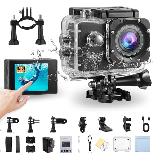 Cámaras, Camera Cámaras de Acción,Cámara Deportiva, 1080P Ultra HD Cámara Acuatica 30M, 4K WiFi Cámara Deportiva Sumergible, 2 Pulgadas Pantalla, 170 ° Gran Angular para...