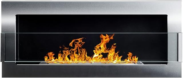Bio Ethanol Fire BioFire Fireplace Modern 900 x 400 Stainless steel with glass Wall - Mounted Alcohol Fireplace