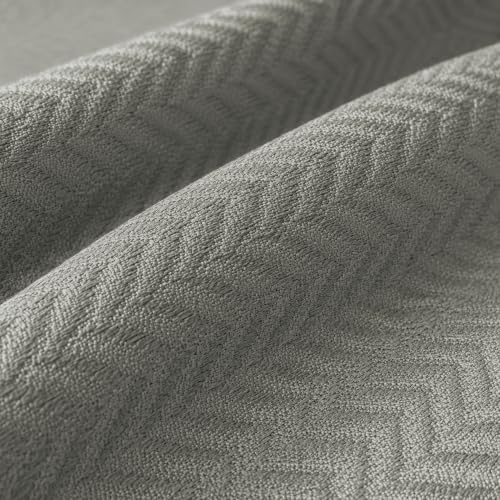 Image of LINENWALAS 100% Blackout Curtains for Long Door (9 Feet) - Set of 2 Panels, Herringbone Linen Texture Complete Light Block, Thermal Insulated & Noise Reducing Room Darkening Drapes (Light Grey)