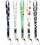 BLDXINWIN 5 Pack Detachable Keychain Lanyards for Car Keys, Elegant Flower Soft Fabric Neck Lanyard
