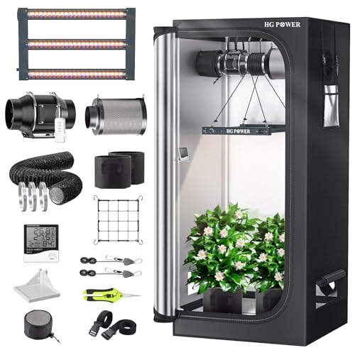 HG Power 160W Growzelt Komplettset 70x70x160cm, Growbox Set mit Dual-Mode LED Grow Lampe (UV+FR), 100mm Leiser Rohrventilator mit Fernbedienung, Aktivkohlefilter Belüftungssystem für Indoor Pflanzen