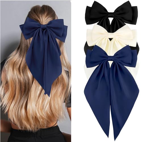 Velscrun Hair Bows for Women Girls 3Pcs White Bow Black Bow Navy ...