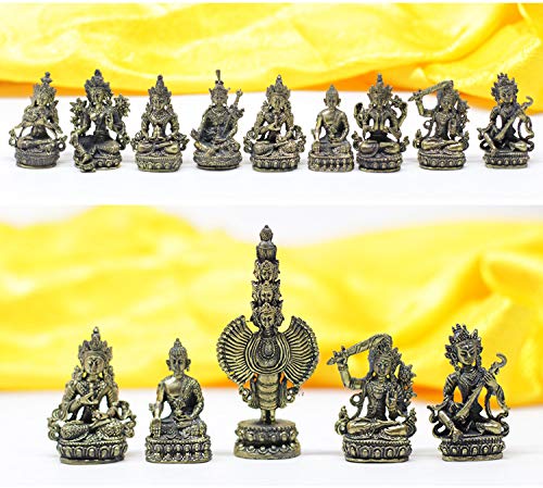 Gandhanra 13 Types 2 Inch Mini Tibetan Tantric Buddha Statue Figurines, Handcarved From Nepal, Antique Brass Look, Top Collection Amulet, Home Decor (Green Tara) #TOP4