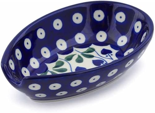 Soporte para cuchara de cerámica polaca de 4 pulgadas fabricado por Ceramika Artystyczna (tema de pavo real con corazón brillante), certificado de