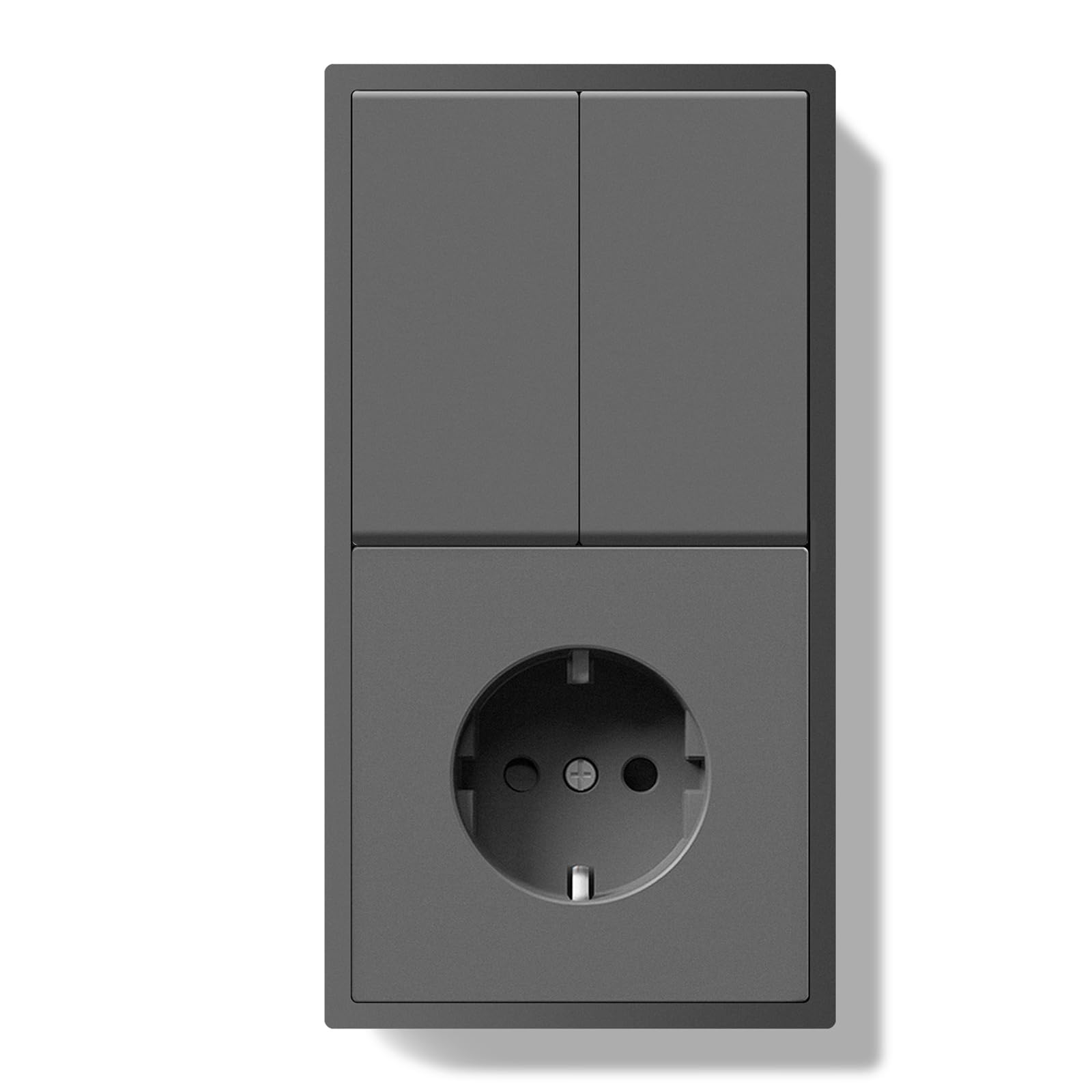 BSEED Lichtschalter mit Steckdose 2 Fach 2 Weg Unterputz, Modern Wandschalter Schuko Steckdose mit PC Rahmen, Lichtschalter mit Kabelklemmen und Krallen, Grau
