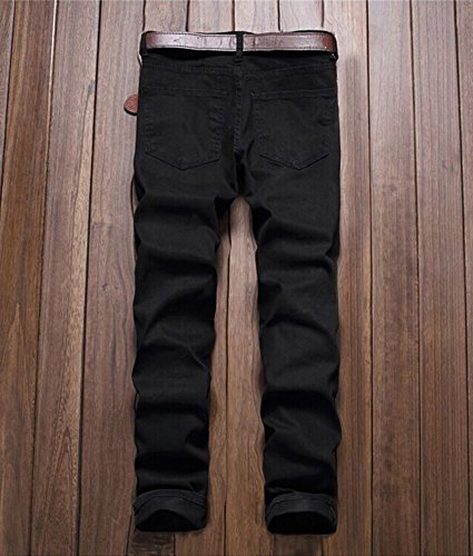 NORAME Calça lápis masculina slim fit vintage com zíper envelhecido stretch rasgado jeans (34, preto