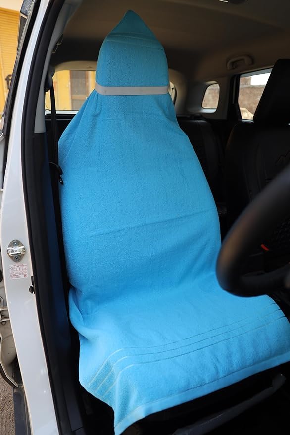 VIP BAGDA 100% Superfine Cotton Solid Large Luxury car seat Towel with Tie Knot 550 GSM - (Pack of 1,) (New, Cotton, Standard,Sky Blue