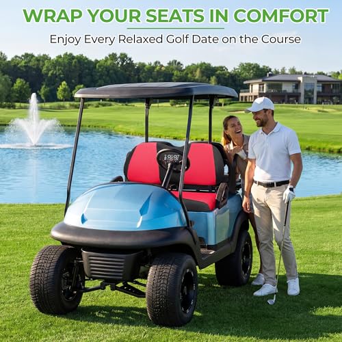 Image of 10L0L Golf Cart Seat Cover Set Fit for Club Car DS Precedent & Yamaha, Warm Bench Seat Covers for Cold Winter Weather, Breathable Washable Polyester Mesh Cloth Gray Black Beige Red Blue