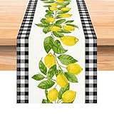 Linen White and Black Buffalo Plaid Check Lemon Table Runner 72 Inches Long Farmhouse Style Spring S