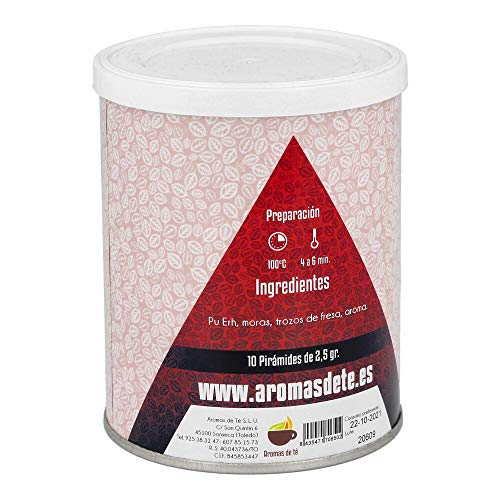 Aromas de Té - Té Rojo Pu Erh Frutas del Bosque en Bolsitas Frutos Rojos con Trozos de Fresa y Moras, 10 Pirámides - Imagen 6