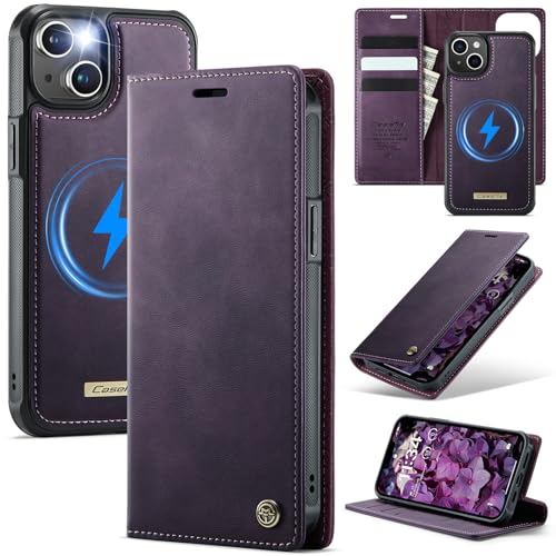 Étui portefeuille magnétique en cuir violet de qualité supérieure