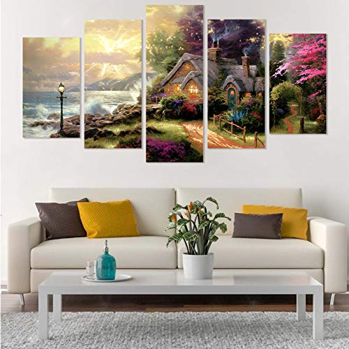 Dthlay Thomas Kinkade Seashore Cottage Wall Art Canvas Painting Posters And Prints Picture For Living Room Home Decor No Frame(60Inchwx32Inchhinch Unframed) #TOP2