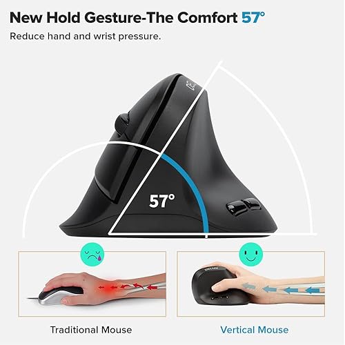 Miniatura 5 de DELUX Mouse ergonómico inalámbrico para manos pequeñas, mouse vertical para túnel carpiano, mini mouse, 4000 DPI, 6 botones, 2.4G inalámbrico, 2.65