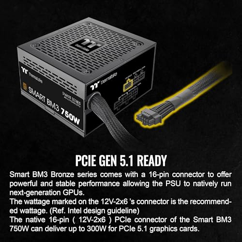 Image of Thermaltake Smart BM3 750W 80Plus Bronze ATX 3.1 & PCIE 5 Ready Semi-Modular Power Supply, 105C /221F Japanese Capacitor, 5 Year Warranty, PS-SPD-0750MNFABU-3
