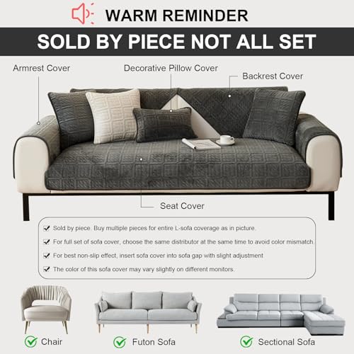 Upgrade Milchsamt Superweiche Sofa Überzug L Form U 1/2/3/4 Sitzer Couch Überzug Ecksofa, Sofabezug Set Universelle Rutschfeste Sofaschoner SofaÜberwurf Schutzdecke für Wohnzimmer(Dunkelgrau 90*180cm)