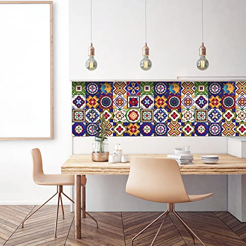 25 Pcs Moroccan Style Tile Sticker, 4X4 Inch(10X10Cm) Traditional Diy Murals, Tile Waterproof Oil Proof Removable Decals For Bathroom & Kitchen Backsplash #TOP5