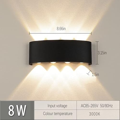 Led Ip65 Waterproof Exterior Wall Lamp, With Back Plate, 85V-220V Aluminum Shell 3000K Indoor And Outdoor Surface Wall Installation, Waterproof Wall Lamp,Porches, Stairs, Lobby, Garage (Watts, 8) #TOP2