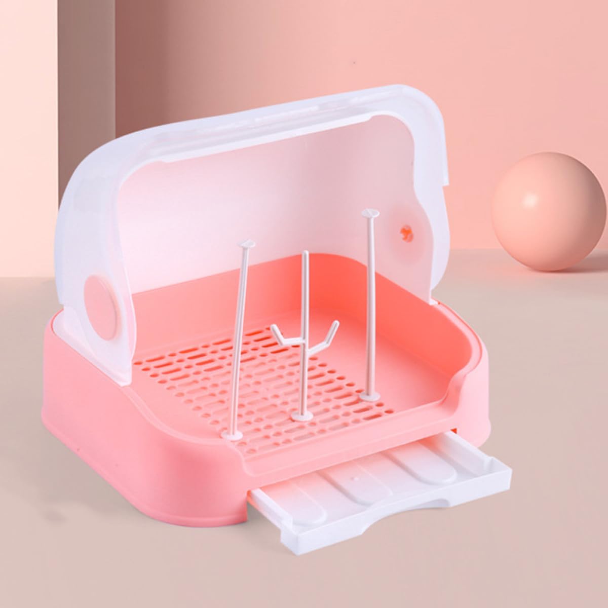 UPKOCH Asciuga Biberon con Coperchio Rosa in PP e Vaschetta Raccogliacqua