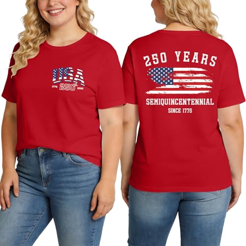 Image of Ithalt Patriotic Plus Size Shirts for Women 250th Anniversary USA Shirts American Flag Tshirt USA Short Sleeve Tops
