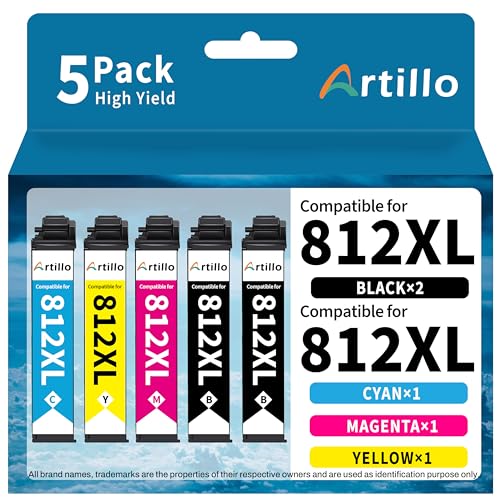 Remanufactured Ink Cartridge Replacement for Epson 812XL 812 T812XL Ink Cartridges for Epson Workforce Pro WF-7840 WF-7820 WF-7310 EC-C7000 Printer (2Black 1Cyan 1Magenta 1Yellow, 5 Pack)