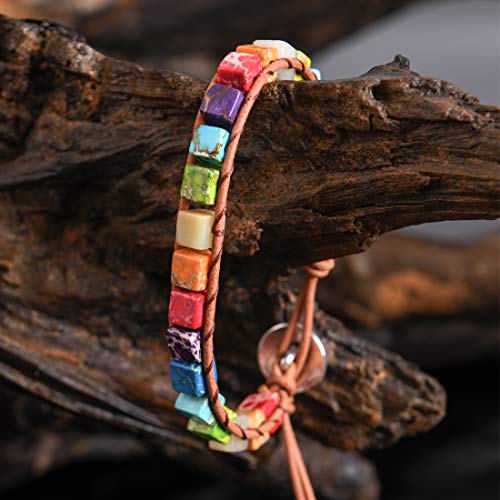 Image of YGLINE Boho Handmade Wrap Leather Tube Crystal Stone Bracelet for Women