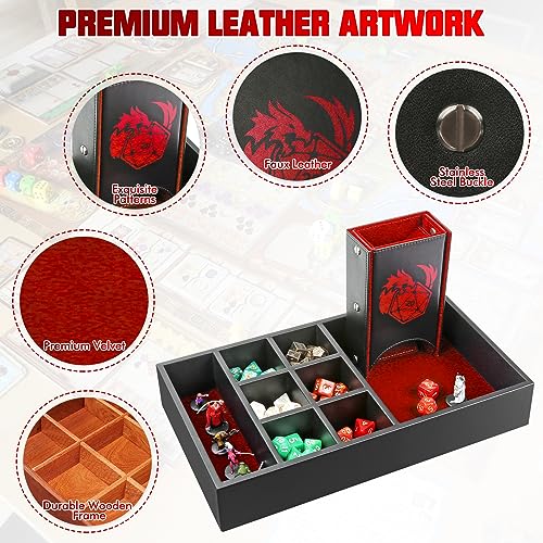 DND Dice Tray & Tower Storage Box, 4 in 1 D&D Würfel Holder Case (Dice Rolling Tray, Würfel Roller Tower, Miniature Storage), Große RPG Zubehör Geschenke für Dungeons and Dragons MTG DM & Player