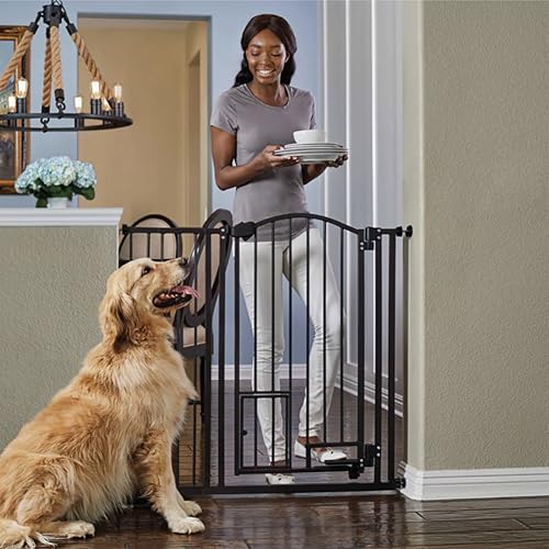 Carlson 38.5 Inch Extra Tall Arched Hands Free Gate, Fits Openings 29-43.5 Inches Wide, Includes Small Pet Door, Black