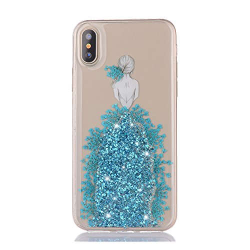Urberry iPhone X Case, iPhone X Bling Case, Wedding Girl Design Shock-proof Case for iPhone X with a Free Screen Protector (Blue)