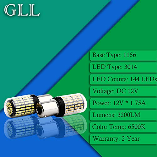 GLL 2pcs Bianco 1156 LED Canbus P21W 1141 1003 Lampadine BA15S 7506 LED con 114-3014-SMD 3250 Lumen Utilizzati Solo per Luci di Svolta per Auto 6500K (12V DC)