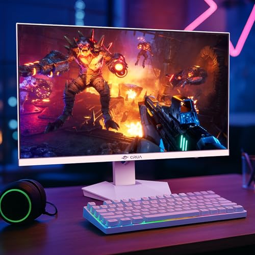 Image of CRUA 27 inch QHD 2560x1440 240Hz IPS Gaming Monitor, FreeSync, HDMI /DP, White | 120%sRGB Color, Built-In Speakers, Blue Light Filter and 75x75mm Wall Mount for PC Gaming, Video Editing, Streaming and Work