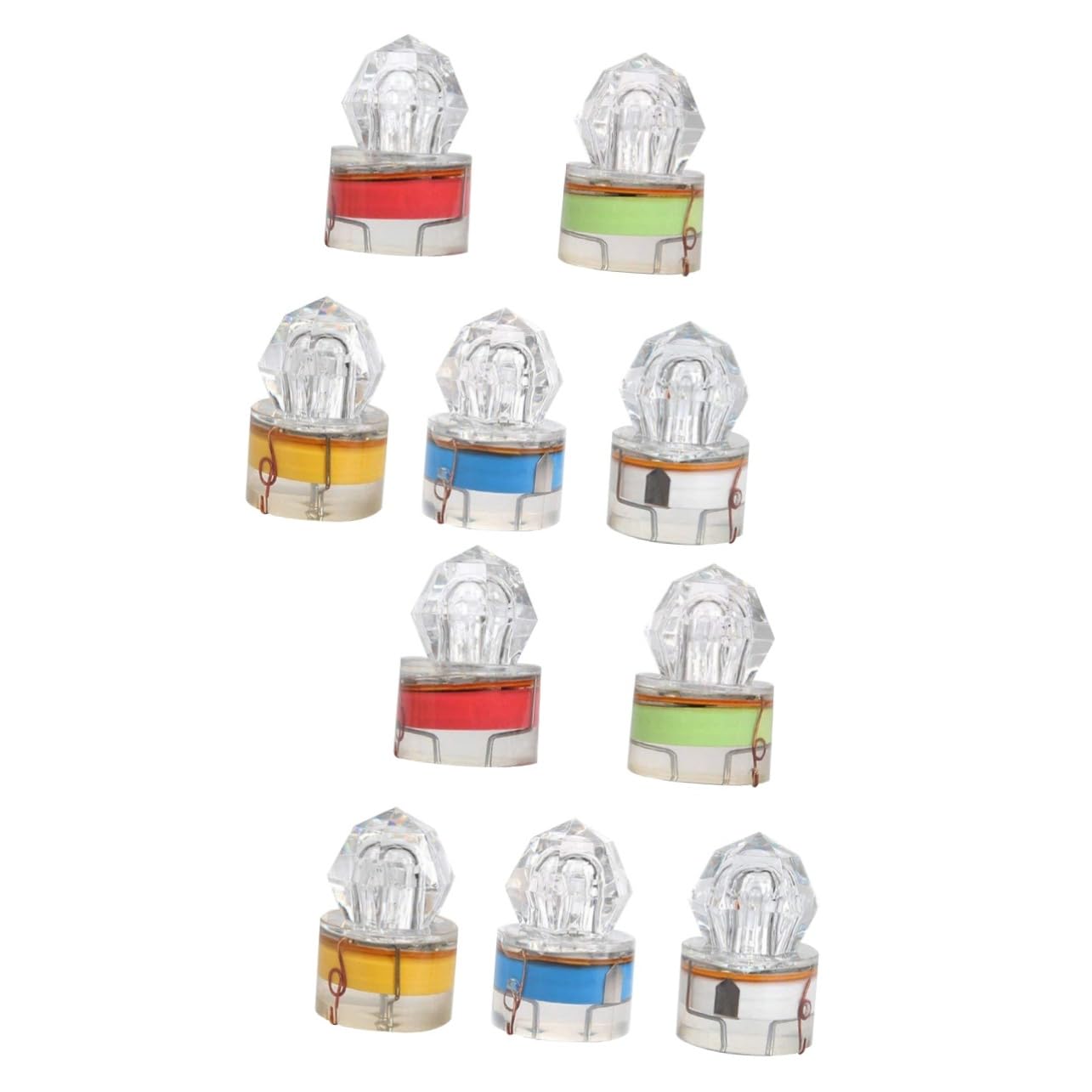 Hemoton 2sets LED Underwater Fishing Light Diamond Shaped Red Blue White Green Colorful for Night Fishing Deep Sea Use Durable Attracts Bait Fish 5pcs*2