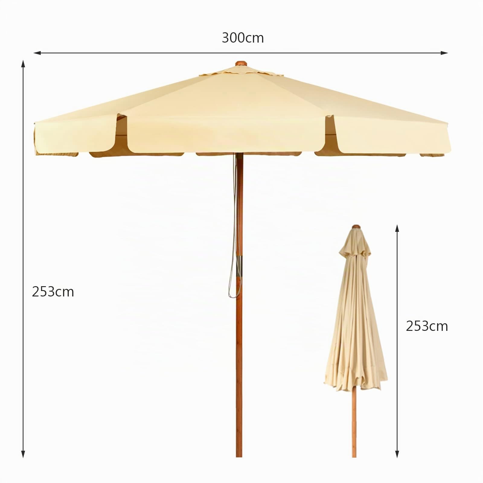 RELAX4LIFE Ombrellone da Giardino 3 x 3 M Rotondo, Ombrellone da Esterno con Tela Impermeabile e Anti-Sole, Struttura in Legno, Altezza e Inclinazione Regolabile (Beige)