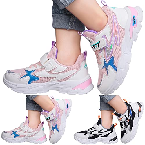 Fashion All Seasons Children Sports for Boys and Girls Flat Non Slip Lightweight Mesh Breathable Kids Shoes Wide Girls (Black, 5.5-6 Years Little Child)3