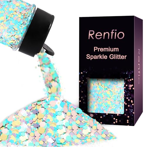 Renfio Easter Chunky Glitter,Purple Blue Green Pink Yellow Mixed Color For Easter Day,1.76Oz/50G Sequin For Snowglobe Tumbler,Resin,Rabbit Craft,Nail,Face,Hair,Festival Decor,Easter Glitter Egg