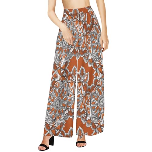 LOAIHA Womens Summer Boho High Waist Wide Leg Pants Plus Size Floral Print Casual Loose Fit Business Work Trousers2