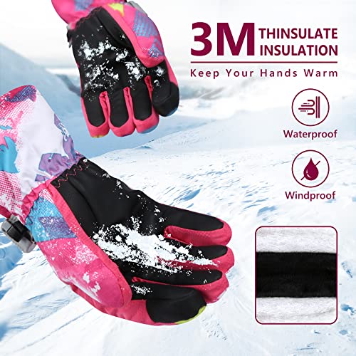Image of Ski Gloves,Snow Gloves Waterproof Winter Warm Cold Weather Touchscreen Gloves for Parent& Child Kids Skiing,Snowboarding