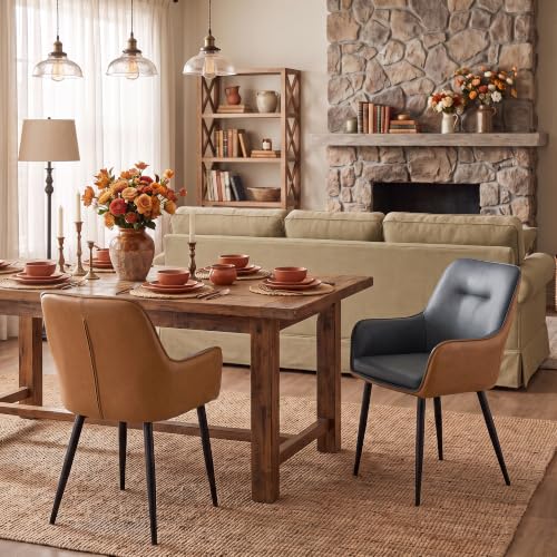 Image of TUKAILAi Faux Leather Dining Chairs Set of 2 with Metal Legs for Kitchen