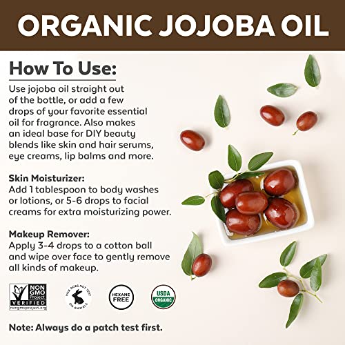 Jojoba Oil Organic Cold Pressed Unrefined - 100% Pure Jojoba Oil For Skin, Natural Face Moisturizer And Hair Moisturizer, Usda Certified Organic Face Oil For Skin Care Diy, 4 Fl. Oz #TOP6
