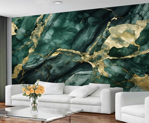 GIVLWF Green Gold Marble Wallpaper, Light Luxury Bedroom Wallpape...