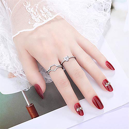 Uloveido 3pcs Set Womens Heart CZ Wedding Bands Engagement Ring Enhancer Adjustable Open Bridal Rings Platinum Plated2