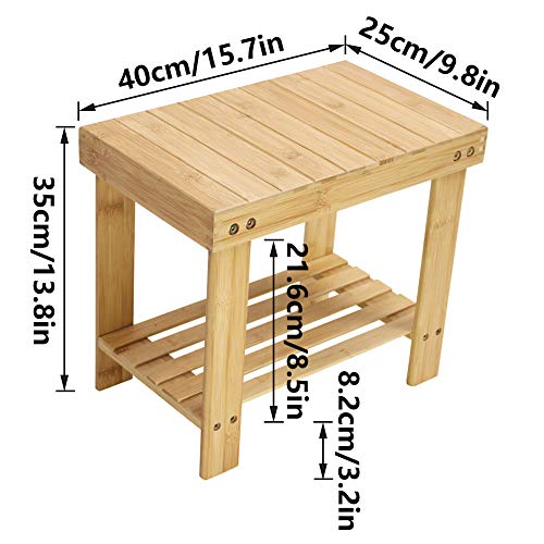 KKTONER Bambus Tritthocker mit Ablagefach Natürliche Farbe 40x25x35 cm – Ansicht 2