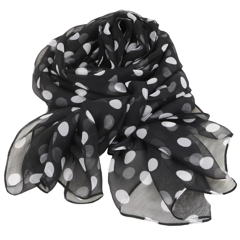 Lightweight Chiffon Scarf Women - Black & White Polka Dot Long Sheer Scarf, Fashion Head Wrap, Elegant Dress Accessory2
