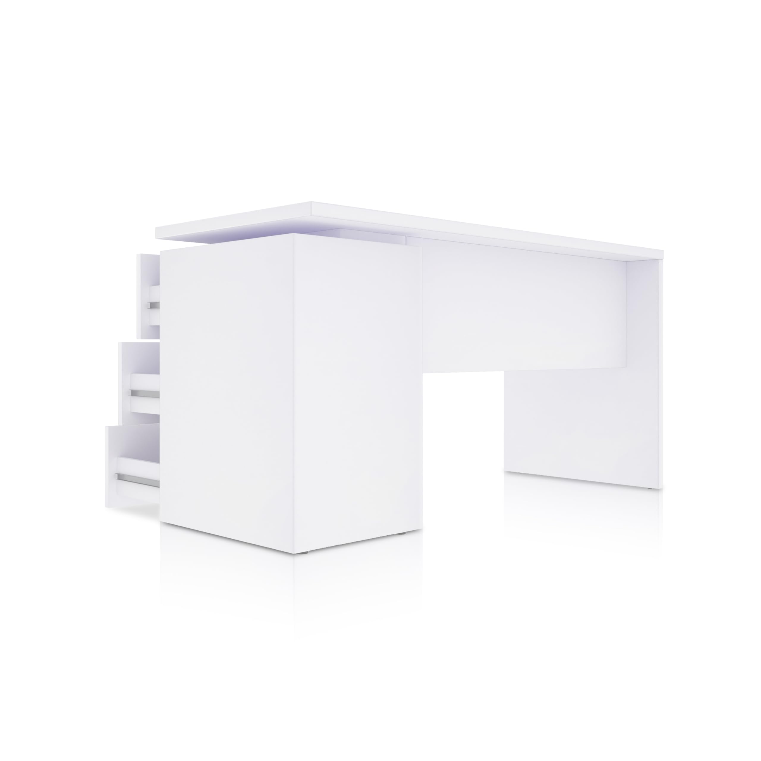 duehome | Mesa de Despacho 3 Cajones, Escritorio, Modelo Sasha, Acabado en Color Blanco Artik, Medidas: 138 (Ancho) x 60 cm (Fondo) x 74 (Alto)