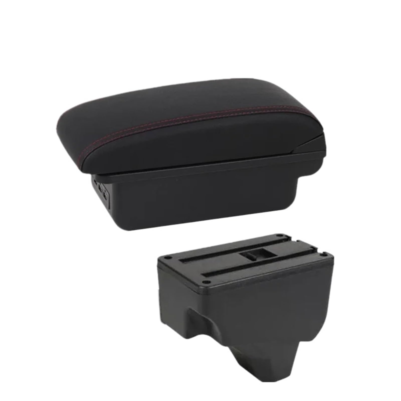 Polvane car armrest cushion For Peugeot 2008 Armrest Box For 208 2019-2024 Car Storage Dedicated Retrofit Parts(B1 Black red 3USB)