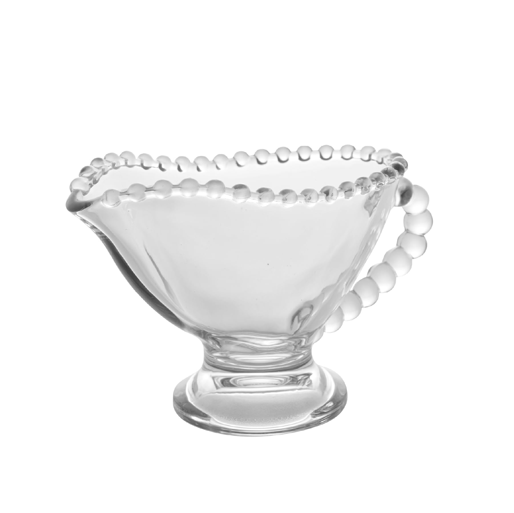 WOLFF - Pearl Beaded Crystal Gravy Boat with Handle - Gravy Bowl for Sauces, Salad Dressing and Creamer Pitcher - Luxury Glassware, Thanksgiving Gravy Dish - Dinner Accessories - 5 fl oz Clear