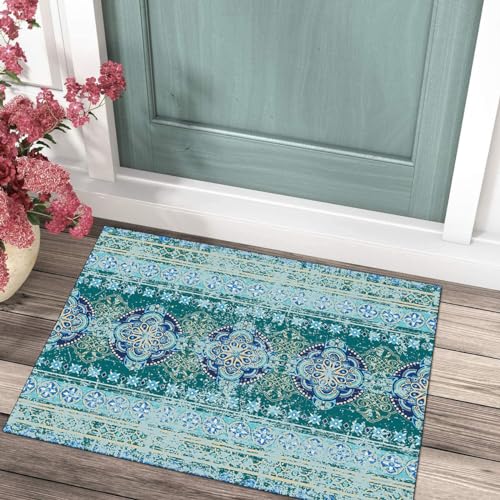 Camino de pasillo de 70 x 280 cm lavable azul para suelo de cocina y puerta 4